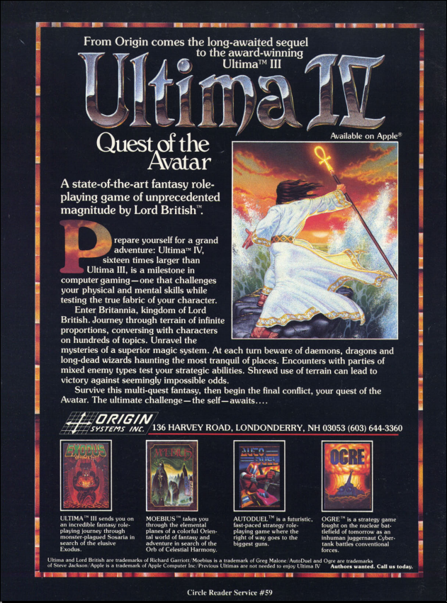 Ultima IV: Quest of the Avatar - Apple II, IBM PC, Commodore 64 (1985), Ata