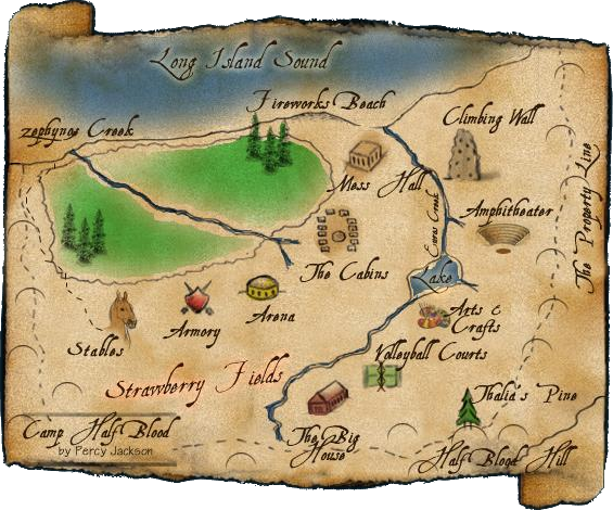 Map of Camp Half-blood, Long Island Sound, New York  Percy jackson  wallpaper, Percy jackson party, Percy jackson books