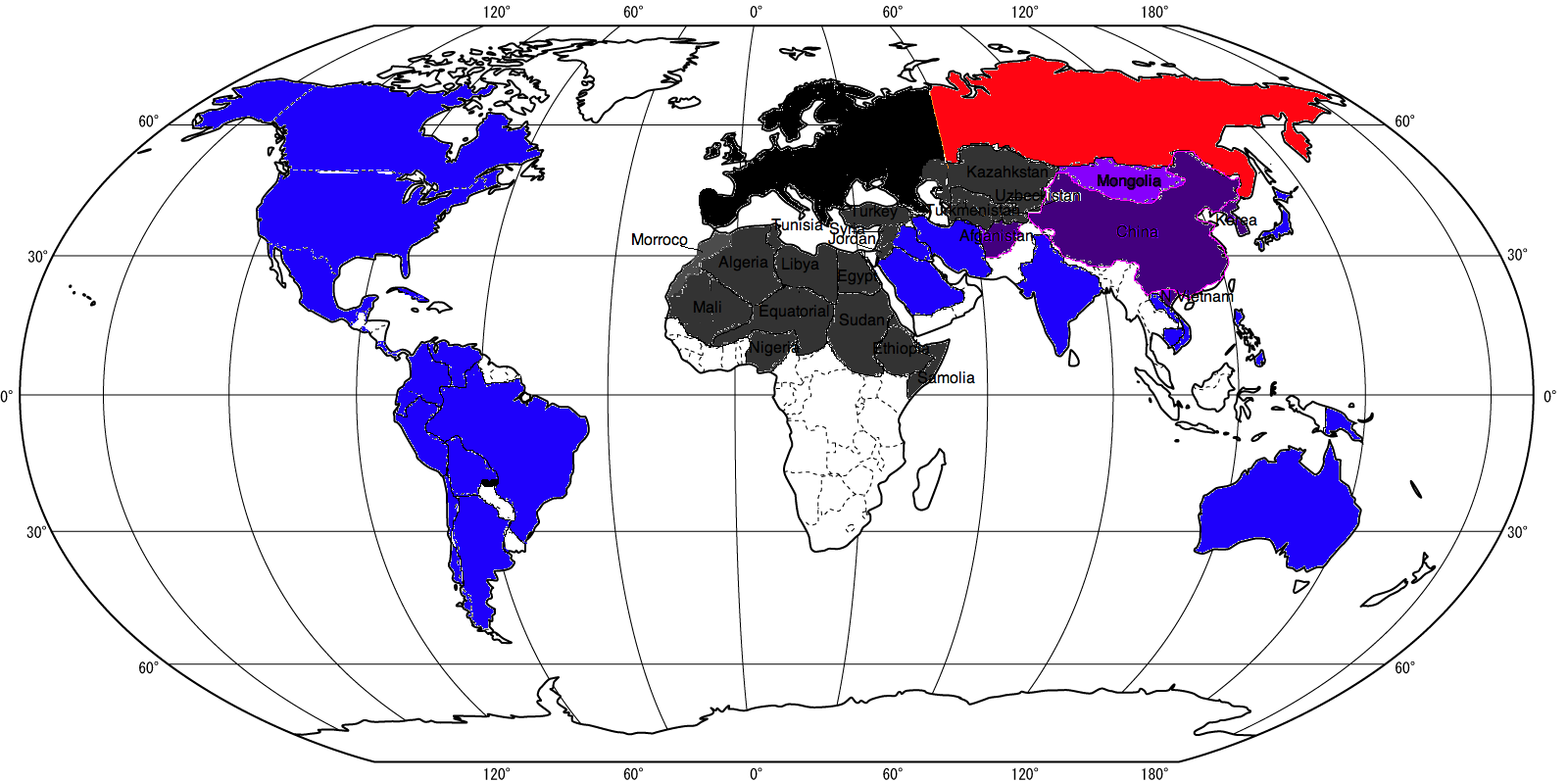 The world by 1980. Blue- America and Allies, Black- Nazi Germany at ...