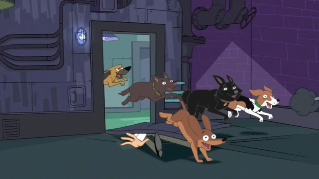 Image Dog pack busts through the door.jpg Phineas and Ferb Wiki