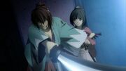 Okita protecting Chizuru
