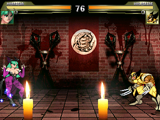 Morrigan battling Wolverine on stage