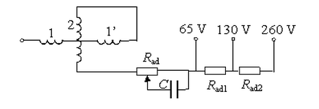 Schema voltmetrului electrodinamic.
