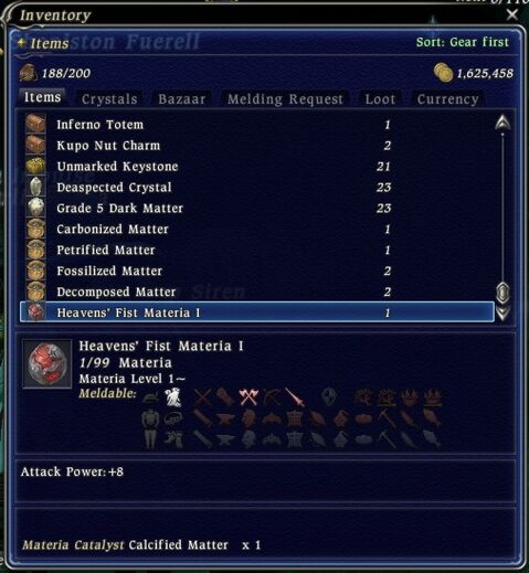 FFXIV Materia menu