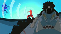 Jinbe explicando karate