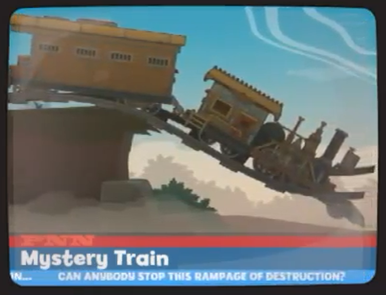 Mystery Train Island as shown on TV after Zeus's destructive reign during the events of Super Villain Island. HareTravelsMysteryTrainReference