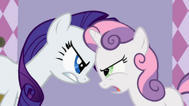 Rarity and Sweetie Belle fighting S2E5