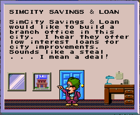 SimCity SNES Bank Unlock message