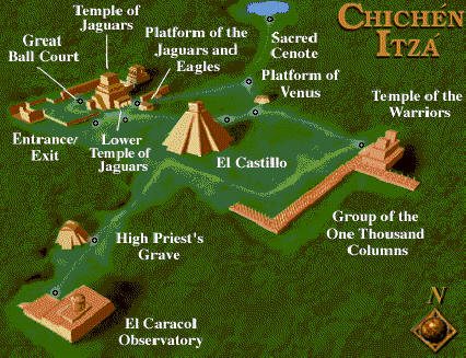 map itza chichen mexico kukulkan el castillo mayan temple pyramid