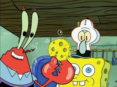 Mr. Krabs & Squidward Wearing 1 Spongebob Costume