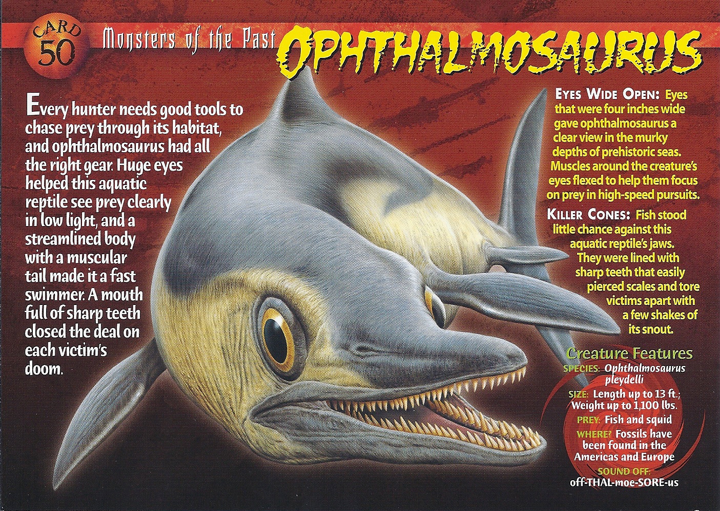 Ophthalmosaurus Monsters of the Past Card 50 front Ophthalmosaurus Monsters of the Past Card 50 front