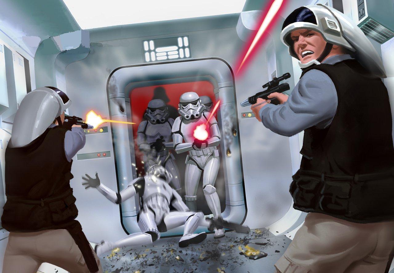 Rebel troopers try to repel the Stormtrooper assault aboard Tantive IV