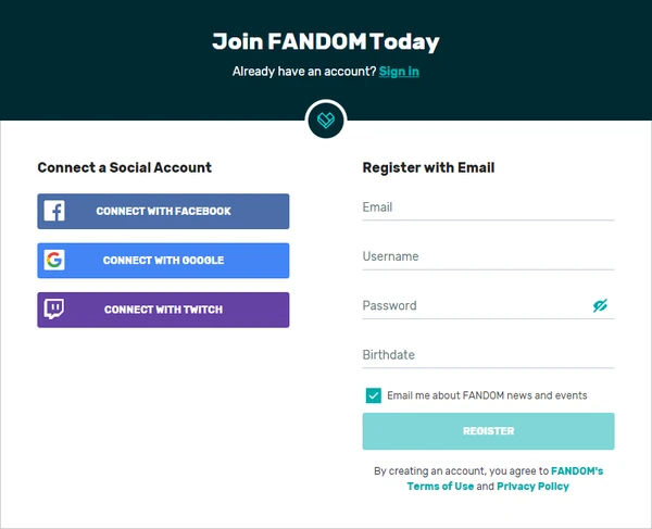 Log in create an account