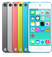 iPod touch 32GB and 64GB, has Grey, Silver, Red, Yellow and Blue.