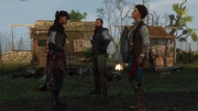 Aveline meeting the smugglers at their camp