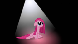 Pinkie surrounded by darkness under a cone of light S01E25