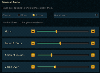 Audio Options screen