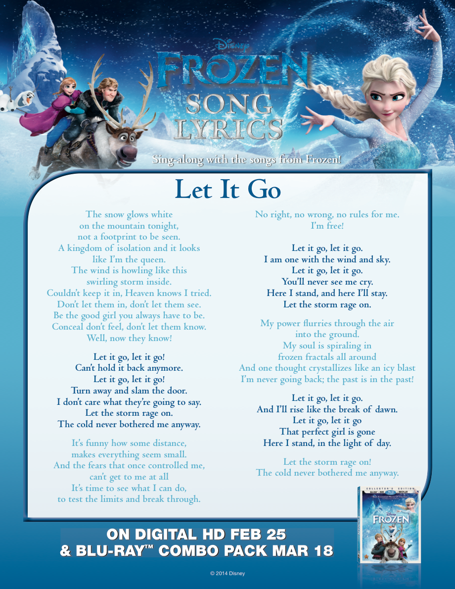 Frozen Let It Go Lyrics