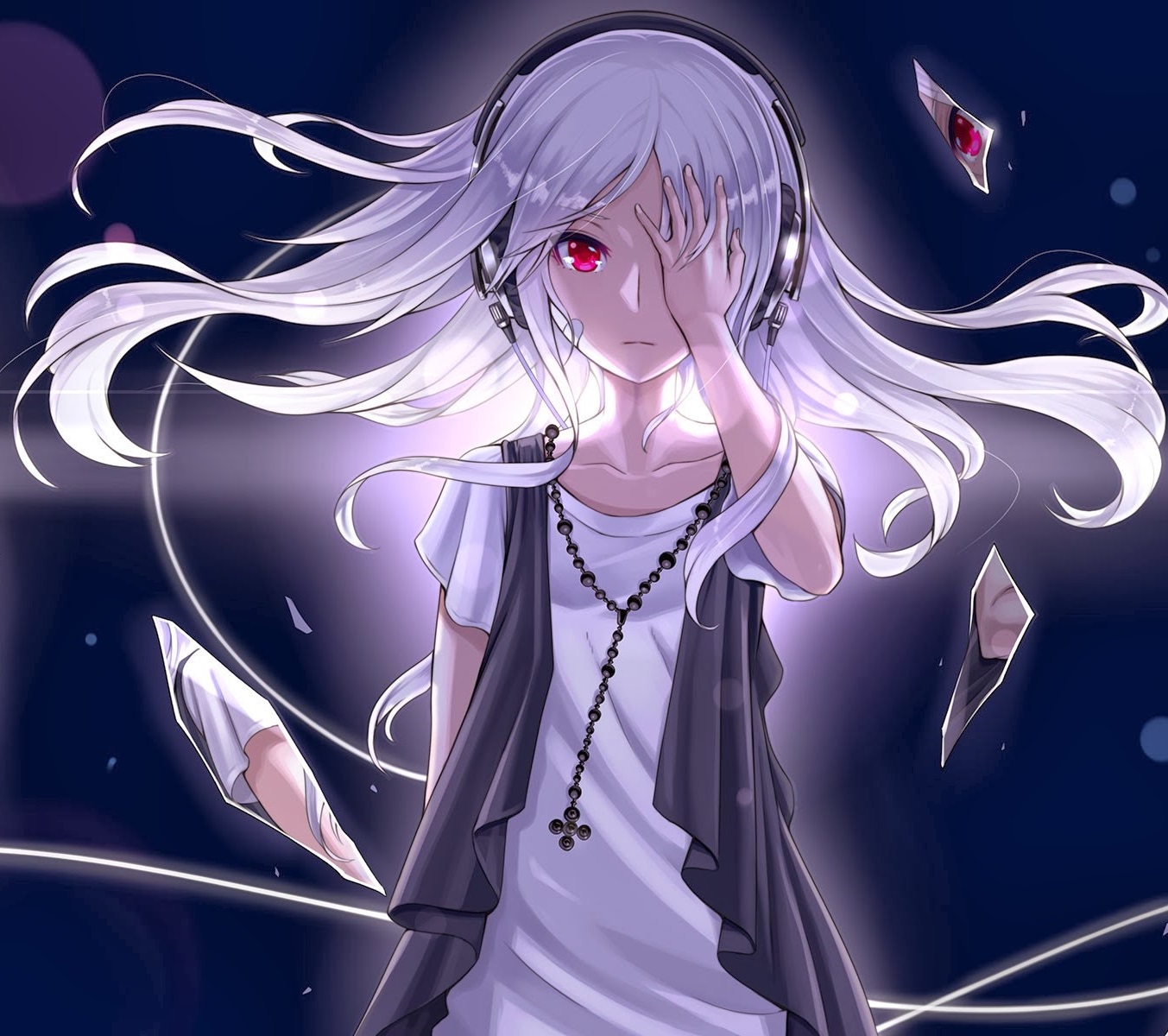  ✧✦✧ Ｙｏｕｎｇ J ｕｓｔｉｃｅ ✧✦✧ 1ｘ1 with IceMakeMage19 Headphones,_long_hair,_red_eyes,_bandaids,_white_hair,_anime_girls,_original_characters,_shattered_glass