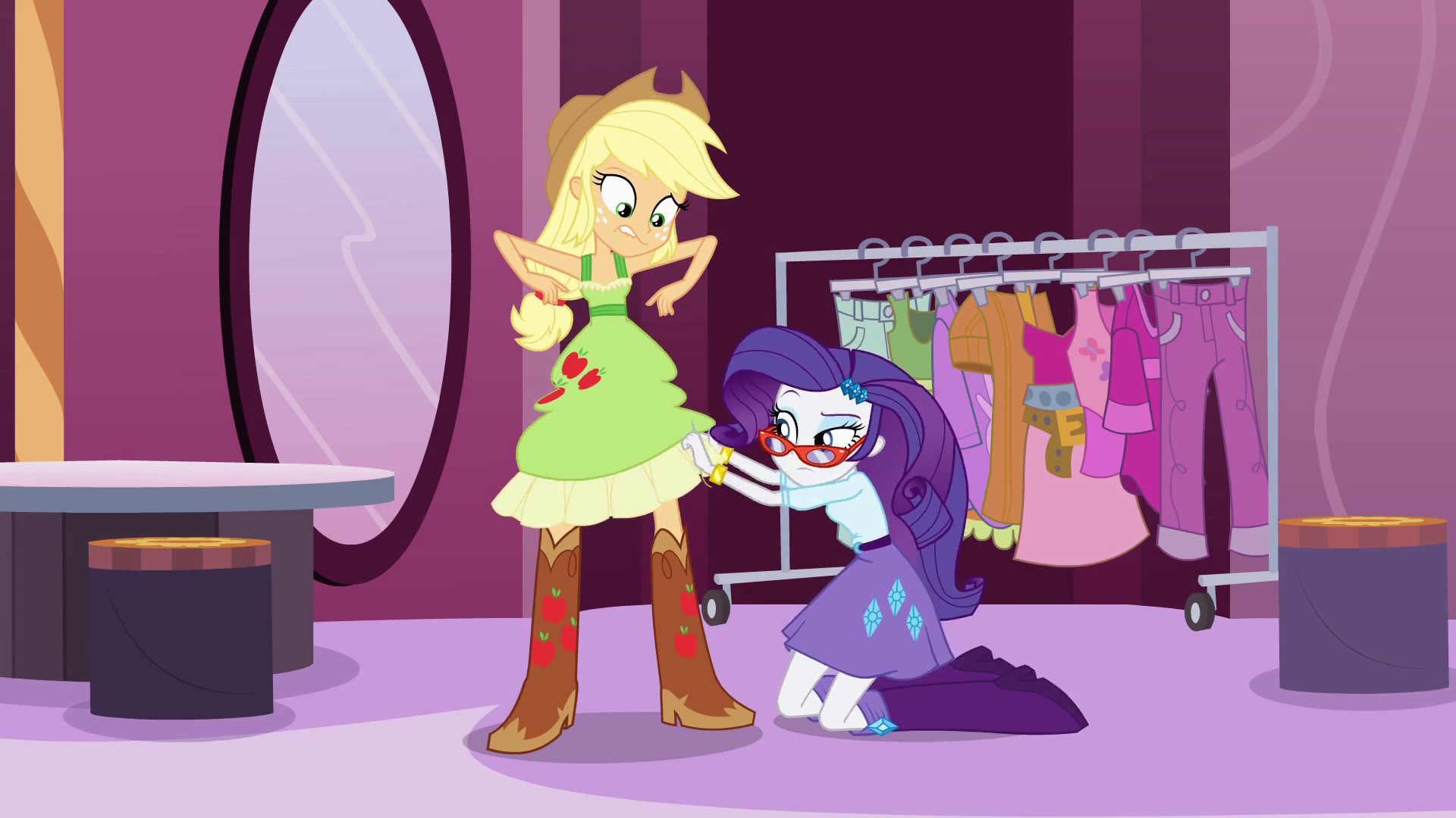 Image - Rarity shortens Applejack's dress EG.png - My Little Pony ...